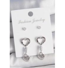 Pirinç Gümüş Renk Zirkon Taş Detaylı Sallantı Model 2 Çift Kadın Küpe Seti