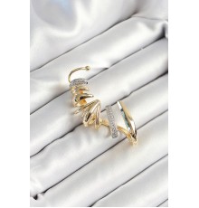 Pirinç Zirkon Taş Kaplamalı Sarmal Figürlü Gold Renk Kadın Sağ Kıkırdak Küpe