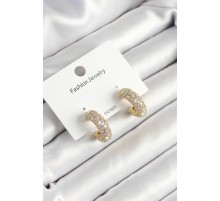 Pirinç Zirkon Taşlı Halka Model Gold Renk Kadın Küpe