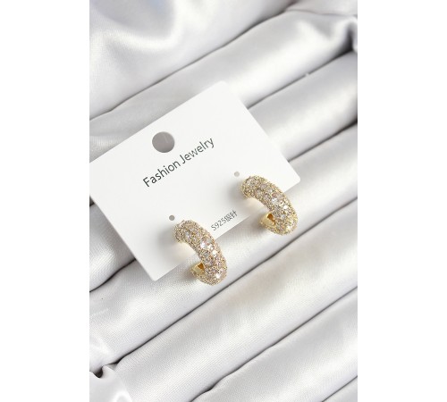 Pirinç Zirkon Taşlı Halka Model Gold Renk Kadın Küpe