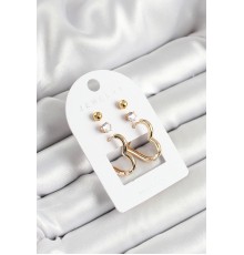 Pirinç Zirkon Taş Ve Kalp Figürlü Gold Renk 3'lü Çift Kadın Küpe Set