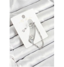 Pirinç Ok Figürlü Zirkon Taşlı Gümüş Renk 3'lü Kıkırdak Kadın Küpe Set