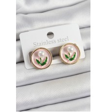 Pirinç Pembe Mineli Lale Figürlü Sanatsal Portre Model Gold Renk Kadın Küpe