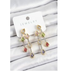 Pirinç Çoklu Damla Model Karşık Zirkon Taşlı Gold Ve Gümüş Renk Kadın Küpe
