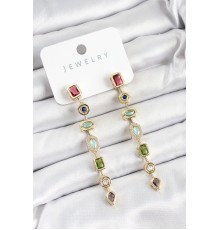 Pirinç Renkli Zirkon Taşlı Sallantılı Model Gold Renk Kadın Küpe