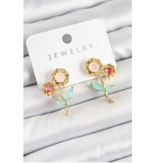 Pirinç Renkli Zirkon Taşlı Papatya Model Gold Renk Kadın Küpe