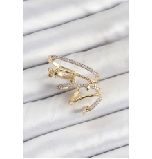 Pirinç Zirkon Taşlı Sıkıştırma Sağ Kıkırdak Gold Renk Kadın Küpe