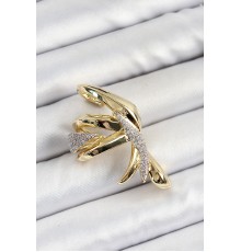 Pirinç Zirkon Taşlı Sıkıştırma Sağ Kıkırdak Gold Renk Kadın Küpe