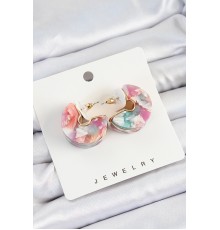 Pirinç Mermer Desenli Vintage Yarım Halka Model Gold Renk Kadın Küpe