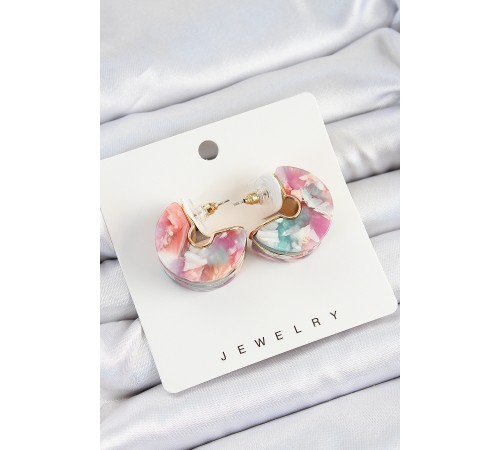 Pirinç Mermer Desenli Vintage Yarım Halka Model Gold Renk Kadın Küpe