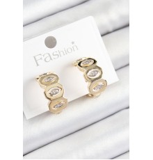 Pirinç Zirkon Taşlı Damla Figürlü Halka Model Gold Renk Kadın Küpe