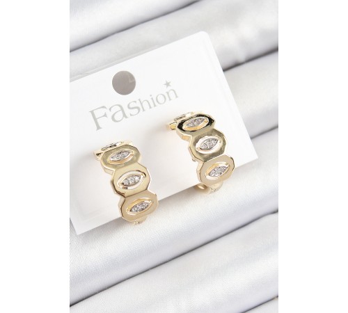 Pirinç Zirkon Taşlı Damla Figürlü Halka Model Gold Renk Kadın Küpe