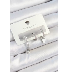 Pirinç Zirkon Taşlı Sallantılı Model Gümüş Renk 3'lü Çift Kadın Küpe Set