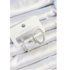 Pirinç Zirkon Taşlı Sallantılı Model Gümüş Renk 3'lü Çift Kadın Küpe Set