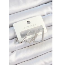 Pirinç Zirkon Taşlı Dikdörtgen Model Gümüş Renk 3'lü Çift Kadın Küpe Set