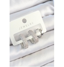 Pirinç Zirkon Taşlı Damla Model Gümüş Renk 3'lü Çift Kadın Küpe Set