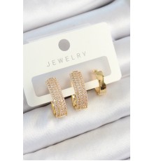 Pirinç Zirkon Taşlı Damla Model Gold Renk 3'lü Çift Kadın Küpe Set