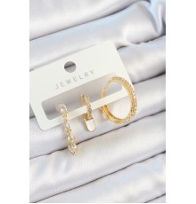 Pirinç Zirkon Taşlı Sallantılı Model Gold Renk 3'lü Çift Kadın Küpe Set