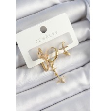 Pirinç Zirkon Taşlı Yıldız Model Gold Renk 3'lü Çift Kadın Küpe Set