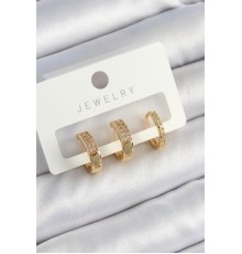 Pirinç Zirkon Taşlı Halka Model Gold Renk 3'lü Çift Kadın Küpe Set
