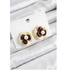 İnci Detaylı Krem Kahverengi Renk Papatya Model Kadın Küpe