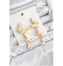 Pirinç Sedef Sallantılı Mermer Desenli Kelebek Model Gold Renk Vintage Kadın Küpe