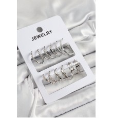 Pirinç Karışık Halka Model Gümüş Renk 6 Çift Kadın Küpe Set