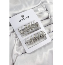 Pirinç Karışık Halka Model Gümüş Renk 6 Çift Kadın Küpe Set