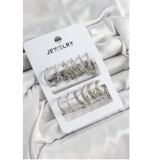 Pirinç Karışık Halka Model Gümüş Renk 6 Çift Kadın Küpe Set