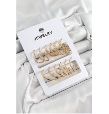 Pirinç Karışık Halka Model Gold Renk 6 Çift Kadın Küpe Set