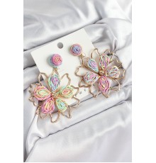 Pirinç Rainbow Çiçek Model Gold Renk Kadın Hasır Küpe