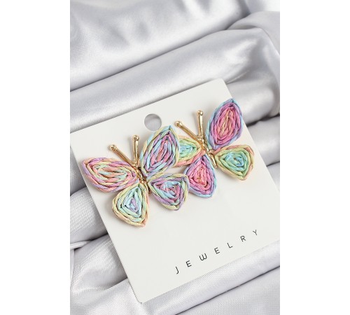 Pirinç Rainbow Kelebek Model Gold Renk Kadın Hasır Küpe