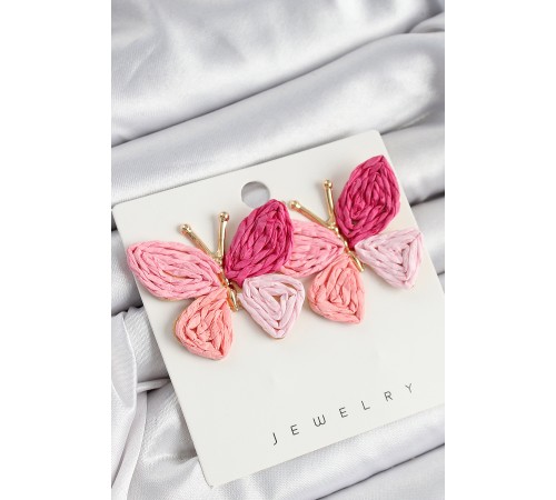 Pirinç Pembe Kelebek Model Gold Renk Kadın Hasır Küpe