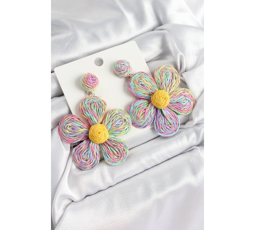 Pirinç Rainbow Papatya Model Gold Renk Kadın Hasır Küpe