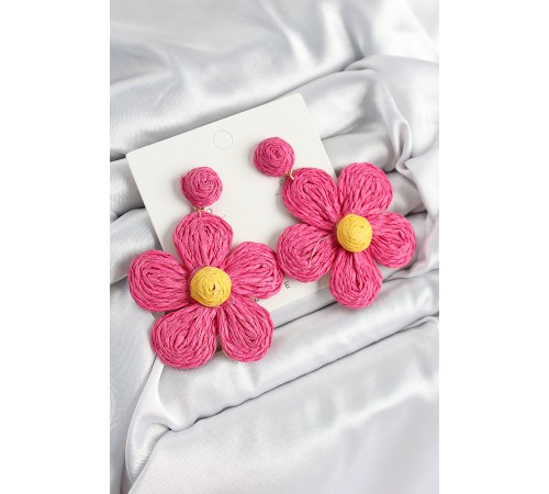 Pirinç Pembe Papatya Model Gold Renk Kadın Hasır Küpe