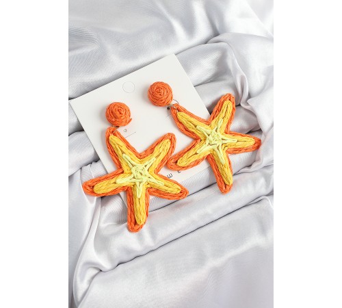 Pirinç Turuncu Deniz Yıldızı Model Gold Renk Kadın Hasır Küpe