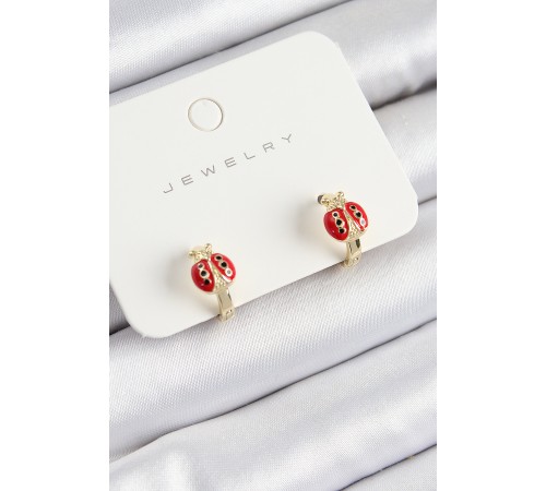 Pirinç Uğur Böceği Model Gold Renk Çocuk Küpe