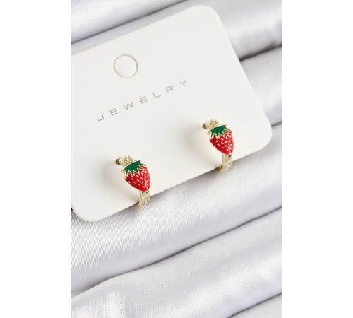 Pirinç Çilek Model Gold Renk Çocuk Küpe