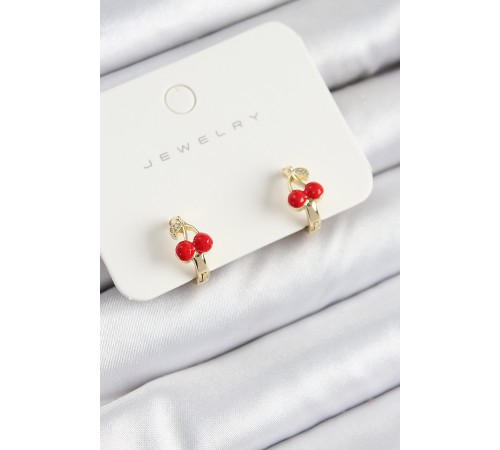 Pirinç Kiraz Model Gold Renk Çocuk Küpe