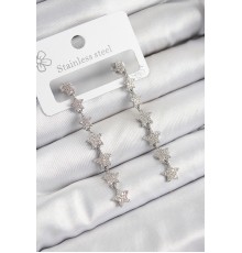 Pirinç Zirkon Taşlı Sallantılı Yıldız Model Gümüş Renk Kadın Küpe