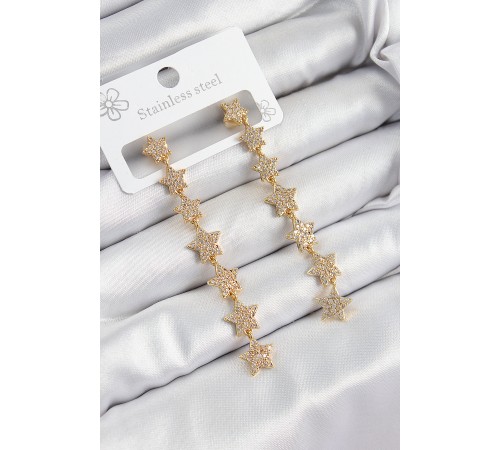 Pirinç Zirkon Taşlı Sallantılı Yıldız Model Gold Renk Kadın Küpe