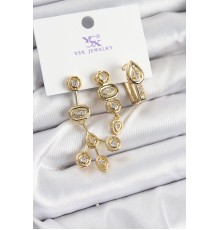 Pirinç Zİrkon Taşlı Geometrik Model Gold Renk 3'lü Kadın Küpe
