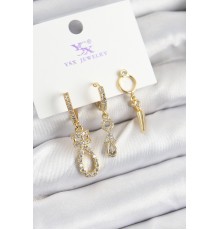 Pirinç Zİrkon Taşlı Sallantılı Model Gold Renk 3'lü Kadın Küpe