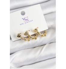 Pirinç Zİrkon Taşlı Kalp Model Gold Renk 3'lü Kadın Küpe