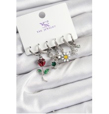 Pirinç Zİrkon Taşlı Gül Ve Papatya Model Gümüş Renk 3'lü Çift Kadın Küpe