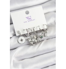 Pirinç Zİrkon Taşlı Kelebek ve Yıldız Model Gümüş Renk 3'lü Çift Kadın Küpe