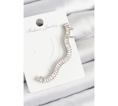 Pirinç Su Yolu Model Gümüş Renk Sağ Kıkırdak Küpe