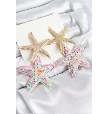 Pirinç Sallantılı Rainbow Deniz Yıldızı Model Gold Renk Hasır Küpe