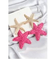 Pirinç Sallantılı Pembe Deniz Yıldızı Model Gold Renk Hasır Küpe