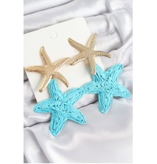 Pirinç Sallantılı Turkuaz Deniz Yıldızı Model Gold Renk Hasır Küpe